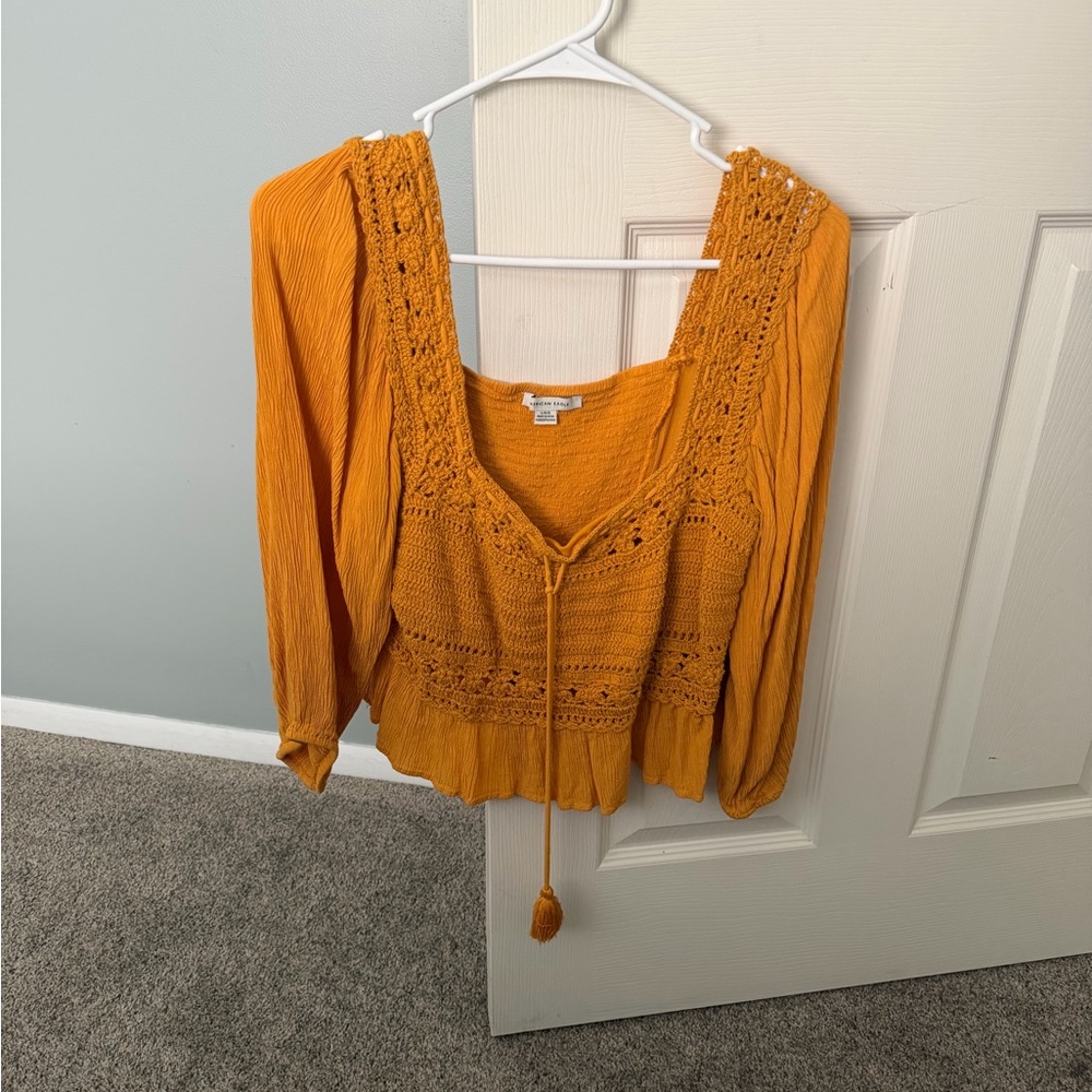 American Eagle Outfitters Yellow Crochet Blouse